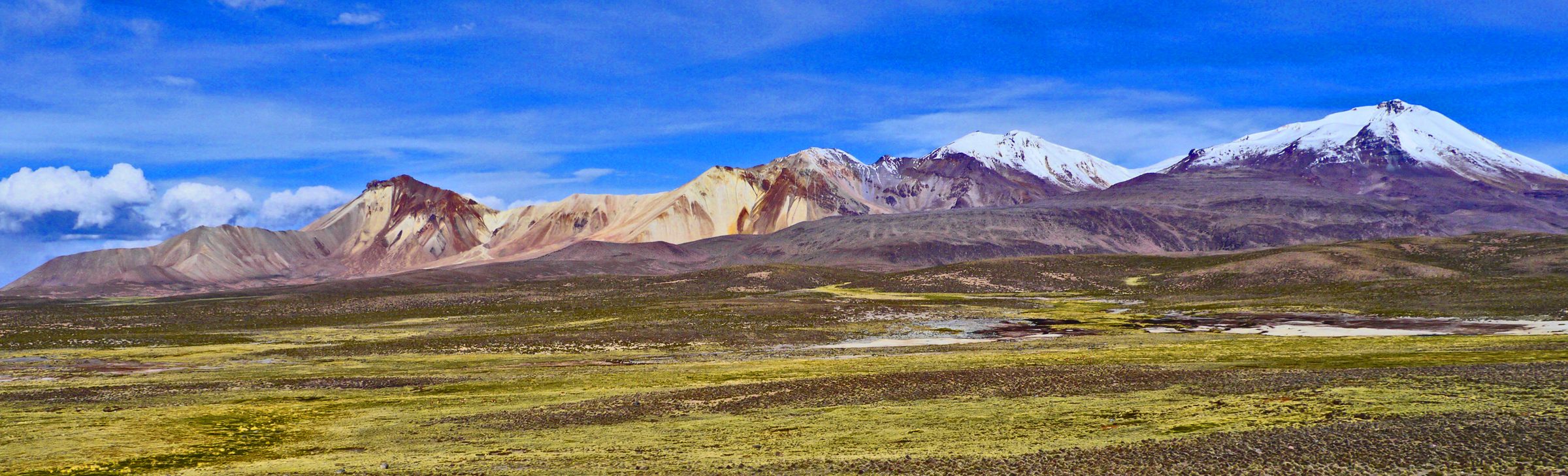 Volcanes y bofedales del Parque Nacional Lauca, Región de Arica y Parinacota.